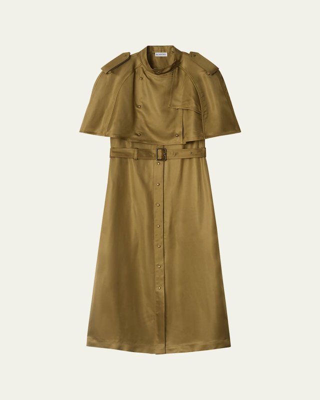 Belted Cape Viscose Trench Dress